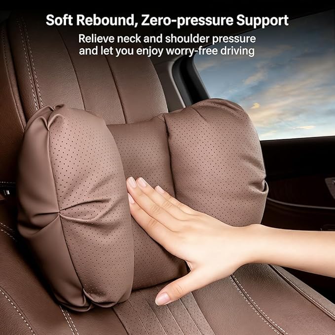 Car Neck Pillow & Lumbar Support for Kia Telluride Carnival Cadenza Stinger Ergonomic Breathable Mesh Auto Seat Back Cushion Headrest,Brown-Neck Pillow