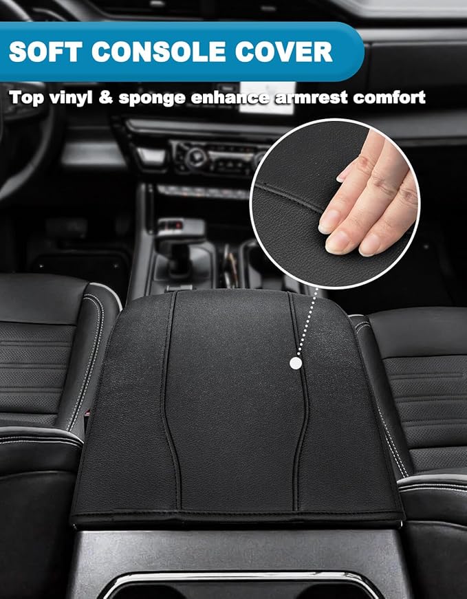 Center Console Armrest Cover for Chevy Silverado & GMC Sierra 2019-2026, Yukon & Tahoe & Suburban 2021-2026, Floor Console Bucket Seat Only, Vinyl Middle Console Cover, Scratchproof, Black