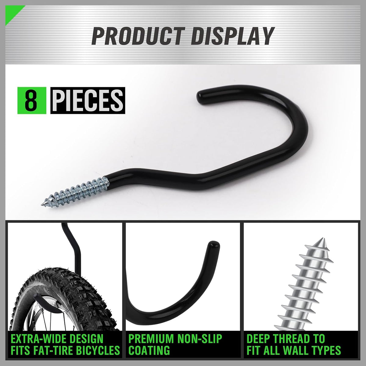 SWANLAKE 8-Piece Heavy Duty Garage Bike Hooks, 6-inch Bike Hooks for Garage Organization, Wall & Ceiling Mount Screw in Hanging Hook, Max Unit Load 100LBS Rustproof Utility Hook Bikes Hanger