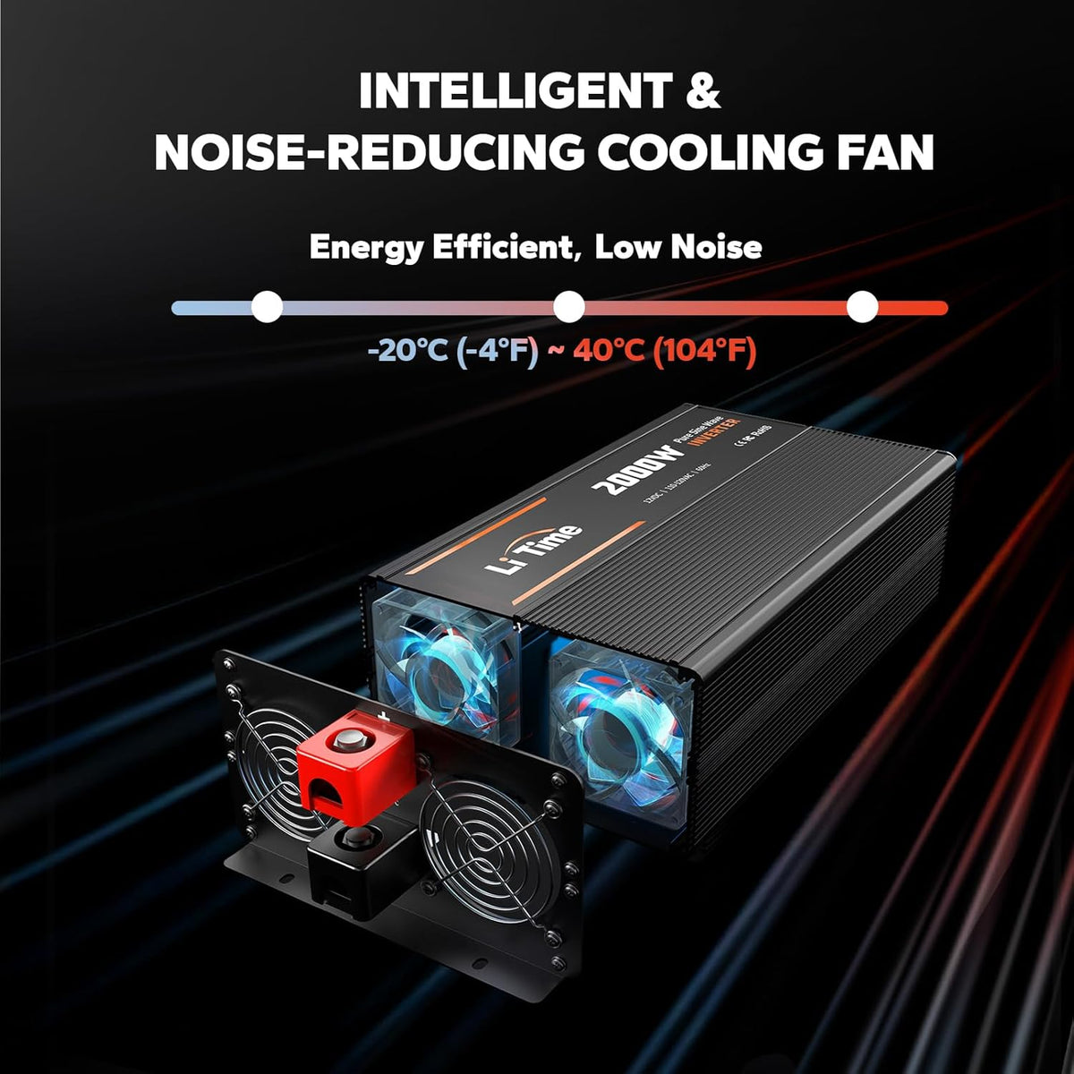 LiTime 2000W Pure Sine Wave Inverter 12V DC to 120V AC Converter with Remote Control, Surge 4000W, Built-in 4 AC Outlets, USB Port, Type-C Port for Home, RV, Camping, Off-Grid, Solar Power
