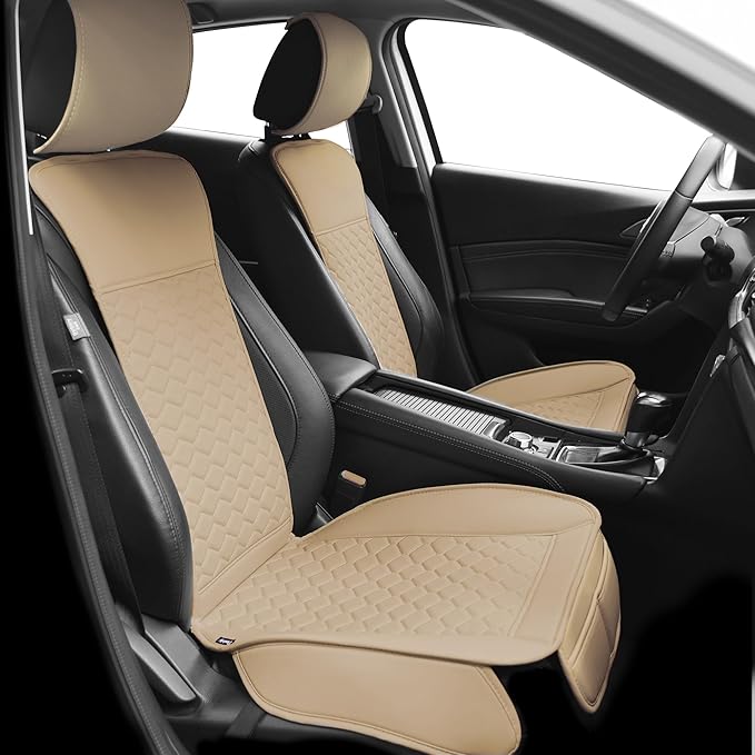 Elantrip Auto Car Seat Covers Leather Car Seat Protector for Women Airbag Compatible Diamond Pattern PU Seat Cover Universal Fitness 2PCs Beige
