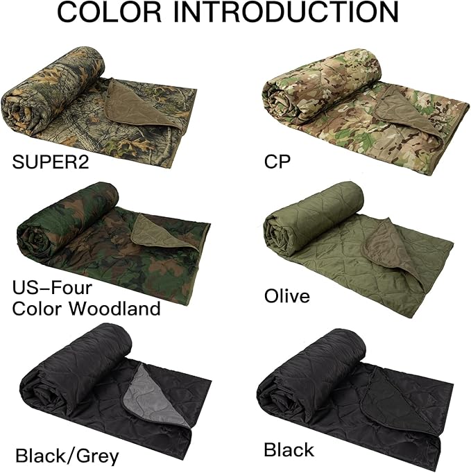 Military Poncho Liner 55”x 79” Camping Blanket Insulation Compact Waterproof for Travel Stadium Outdoor Camping