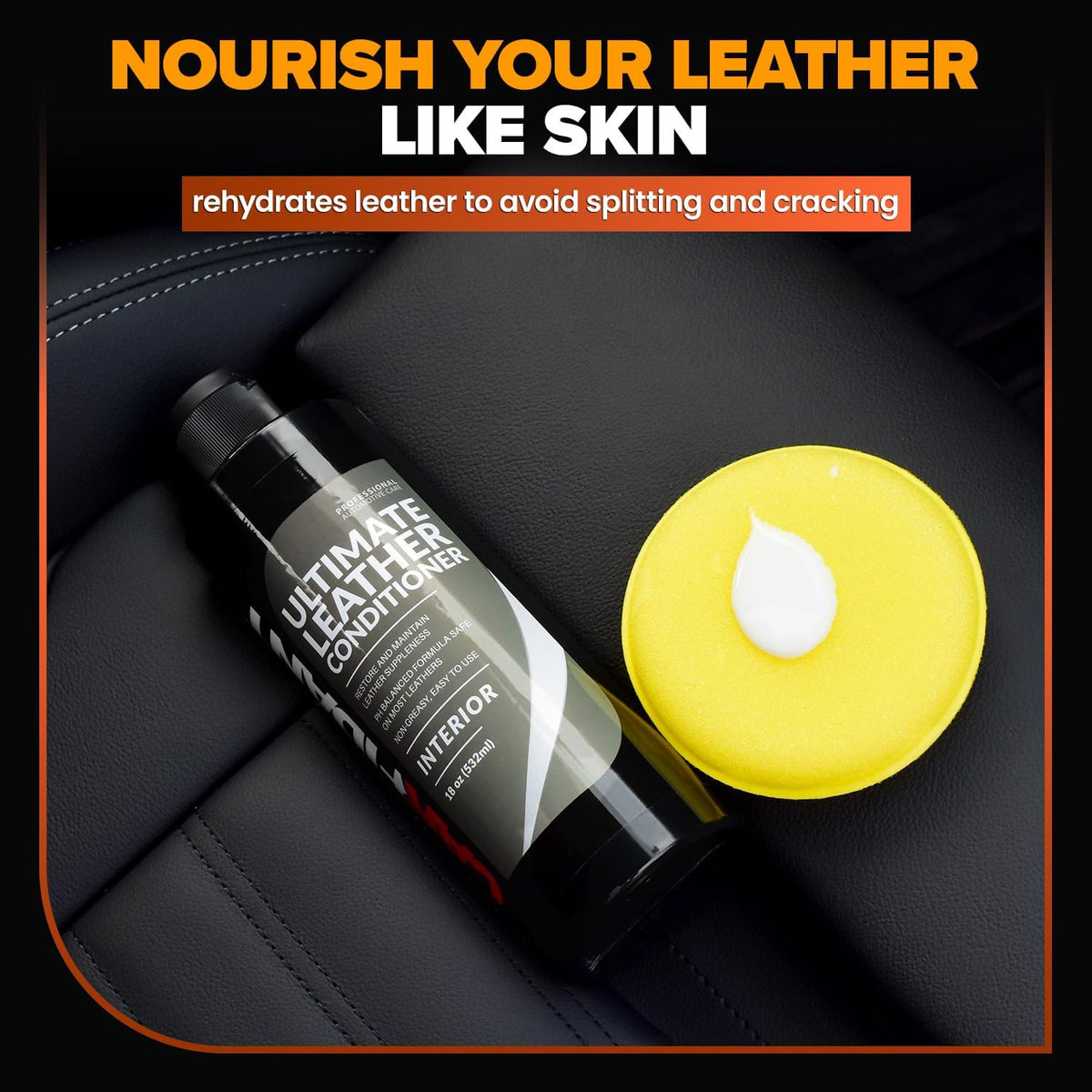 Carfidant Ultimate Leather Conditioner & Restorer - Full Leather Restore & Conditioning Kit with Applicator Pad for Car Seats, Couch, Furniture, Shoe, Sofa, Bag & Purses - 18 fl. oz.