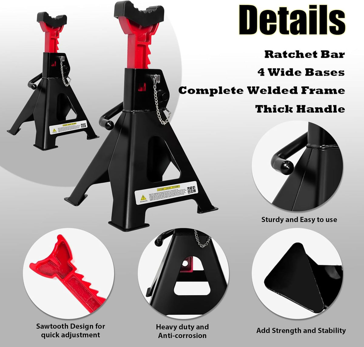 Jack Stands 3 Ton (6,600 LBs) with Double Pin Locking, Car Jack Stand 11.22"-16.54" Adjustable with Rubber Pads, Jack Stands for Trucks,Home,Garage, SUV, Pickup,Car,UTV/ATV,1 Pair