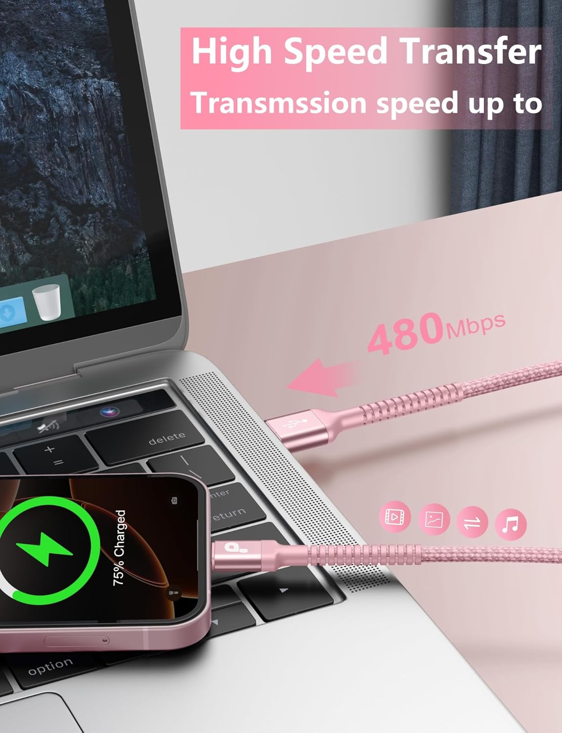 iPhone 16 USB C Cable Fast Charging [2 Pack, 6FT], USB A to USB C Charger Cord, Upgraded Extra Durable Braided USBC Cable Compatible with iPhone 16 15 Pro Max, LG and More-Pink