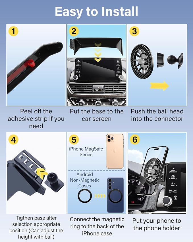 SKYLOTEC Car Phone Holder for BMW 5 Series i5 530i 540i xDrive eDrive40 M60 2024 2025 2026 Accessories Automobile Cradles Magnetic Phone Mount Compatible with MagSafe, Strong Magnets Cell Phone Base