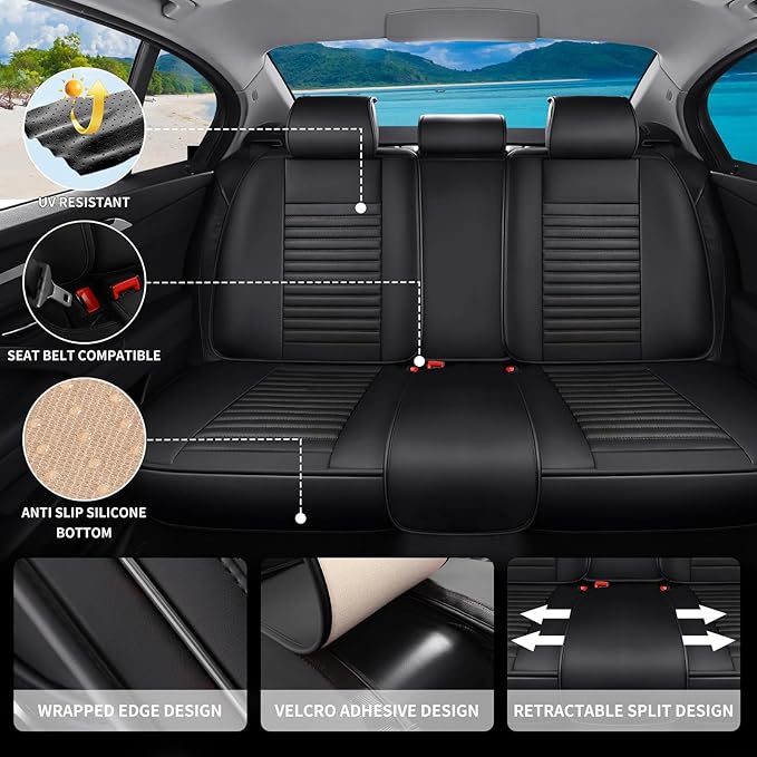 Car Seat Covers Full Set Fit for Toyota Prius 2001-2026, Premium Faux Leather Car Seat Protector,Breathable Anti-Slip Full Wrapping Edge Seat Covers(Black,Full Set)