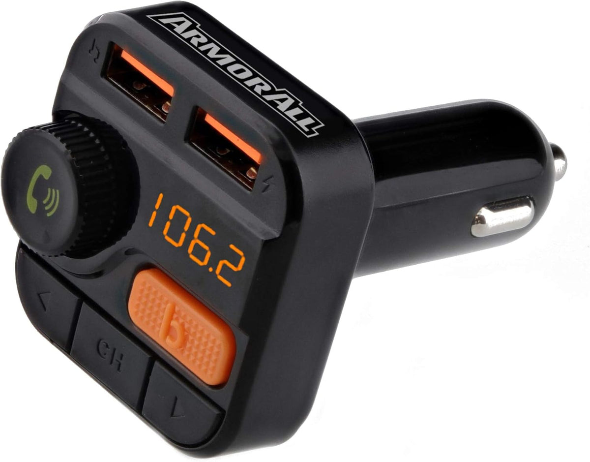 Xtreme Digital Lifestyle Accessories Armor All Wireless Bluetooth FM Transmitter with Dual Port USB Charging, Voice Controls, Bass Boost, Hands-Free Calling and Music Streaming,Block,AHF9-1010-BLK