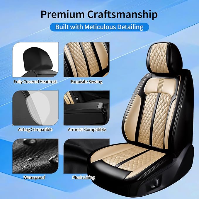 Fit Insight Car Seat Covers for Honda Insight 2010-2022 Premium Leather, Airbag Compatible, Scratch-Resistant, Waterproof All Weather Seat Protector, Airbag Compatible, Full Set, Black+Beige