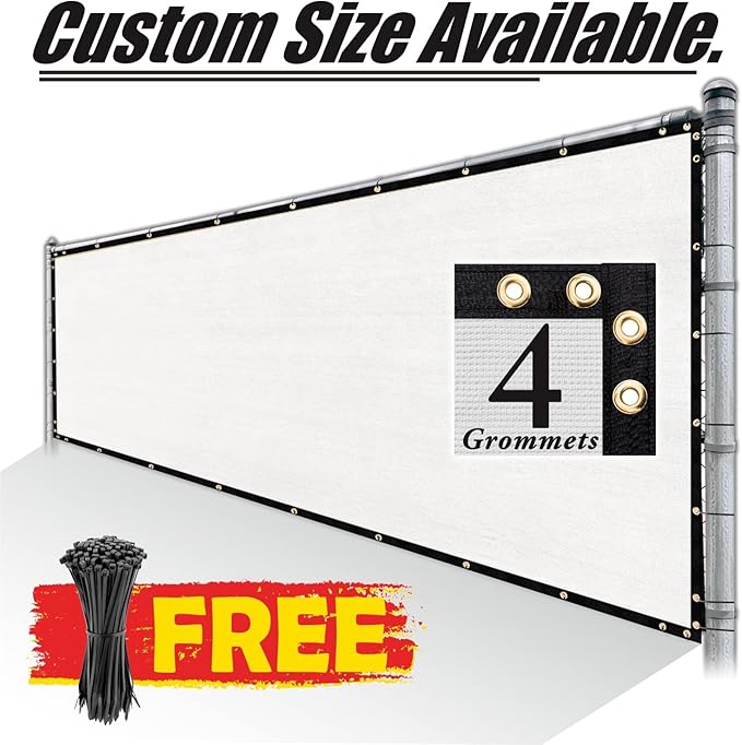 Royal Shade Custom Size 6' x 195' White Fence Privacy Screen Windscreen Cover Netting Mesh Fabric Cloth - Cable Zip Ties Included (We Make Custom Size)