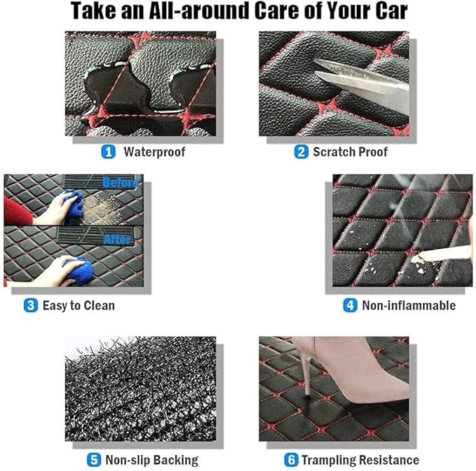 Custom Making Car Floor Mats for 98% Sedan SUV Car Protection Full Coverage Mats Anti-Slip Leather Floor Liners All Weather Car Floor Mats (Black+Orange Side)