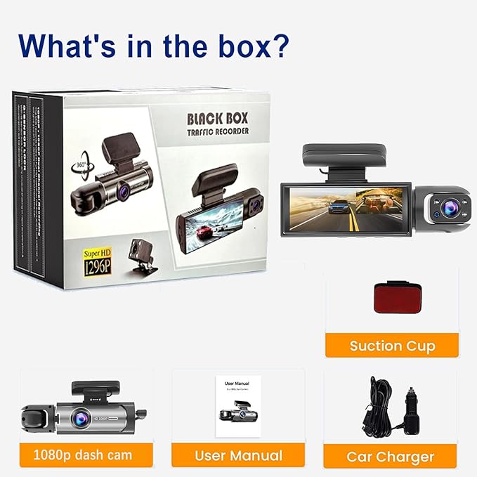 Dash Cam Front and Inside, 1080P Dual Dash Cam for Car, 3.16 Inch IPS Screen Driving Recorder with IR Night Vision, Loop Recording, Wide Angle Lens, 24H Parking Traffic Recorder