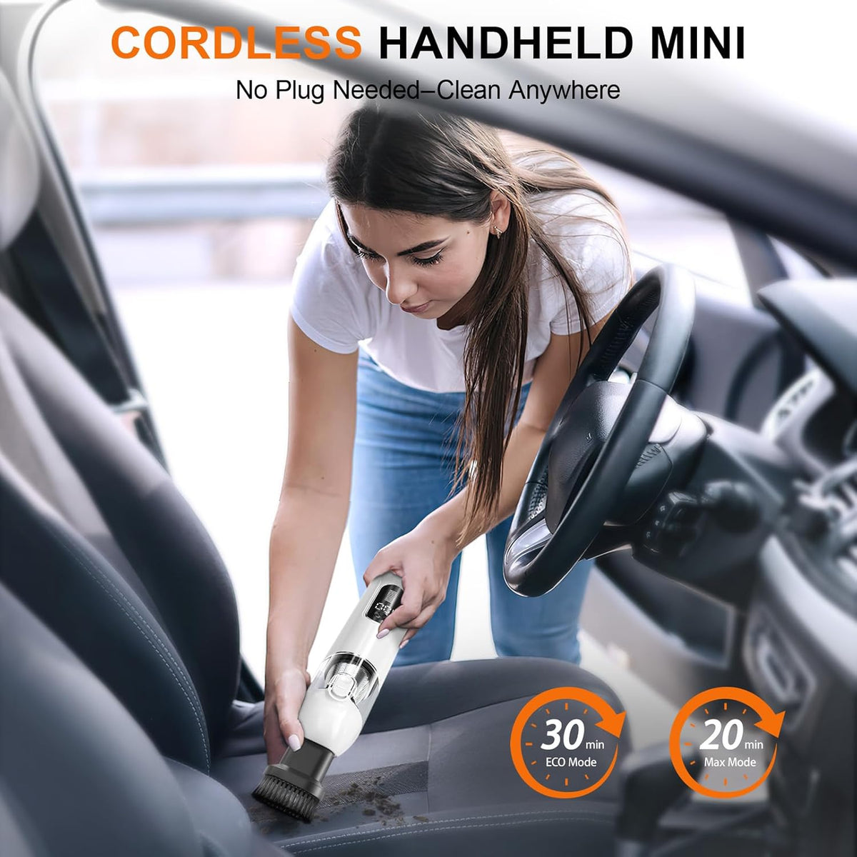 4-in-1 Handheld Cordless Car Vacuum – 19000PA, Brushless Motor, 2-in-1 Blow & Suction, Dual Modes, Type-C, Mini & Portable for Car, Home, Office, Keyboard Cleaning