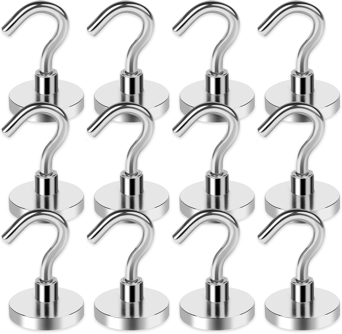 LOVIMAG Strong Magnetic Hooks, 40LBS Neodymium Magnets with Hooks Magnetic Hooks Cruise for Refrigerator, Powerful Magnet Hooks Magnetic Hanger for Hanging, Grill, Locker,Kitchen, Metal Door-12 Pack