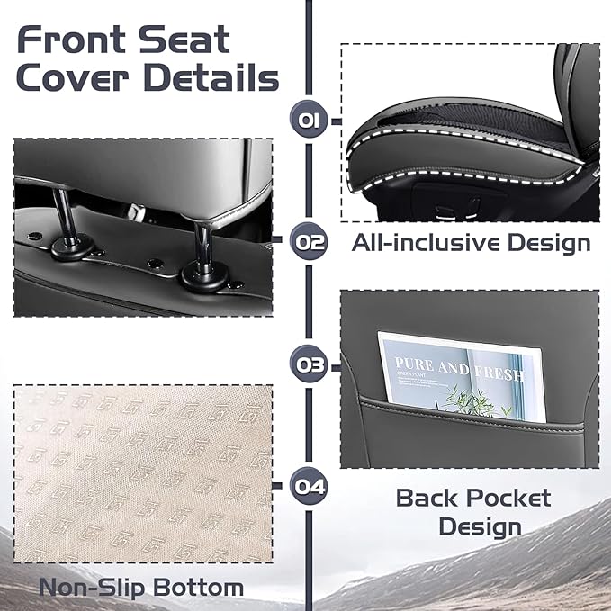 Truck Seat Covers for GMC Sierra 1500 2007-2026, Waterproof Premium Leather Full Coverage Car Seat Cover, Muscle Sport Style Auto Interior Seat Cover Sets (Full Set/Gray Black)