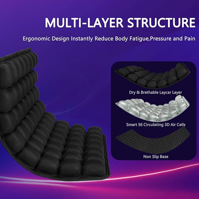 SUNFICON Air Cushion Inflatable Chair Air Seat Cushion Car Portable Breathable Comfort Cushion Office Wheelchair Pad Orthopedics Pain Pressure Relief Cushion Camping Seat Mat 18 x 16 x1 in Black