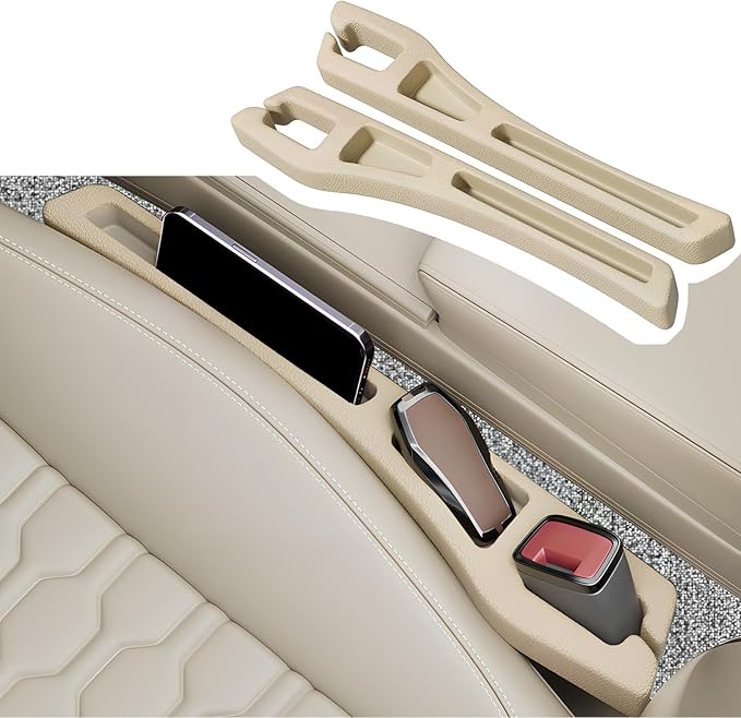 2PCS Car Seat Gap Filler Organizer,2 in 1 Car Gap Filler with Fill and Storage Function for Storing Phones Keys Cards,Universal Multifunctional No Drop Seat Guard for Cars (Beige)