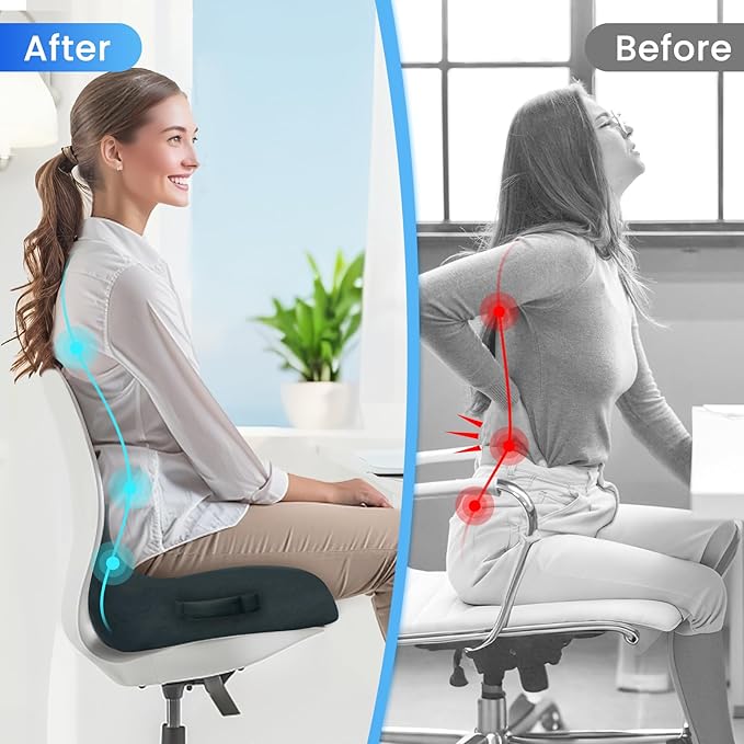 Seat Cushion, Memory Foam Office Chair Seat Cushion for Office Chairs/Car/Long Trip/Desk Chair/Gaming, Large Size for Sciatica & Hip & Tailbone Pain Relief, Sciatica Support (Deep Green)