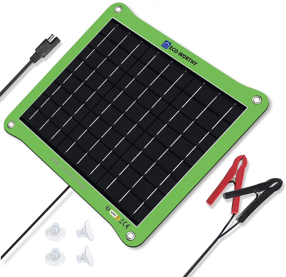 ECO-WORTHY Upgrade 7.5W Solar Car Battery Charger Maintainer 12V Waterproof Solar Panel Portable Solar Trickle Charger for Car Truck Boat Lawn Mower RV Trailer Tractor Utility Vehicle Battery