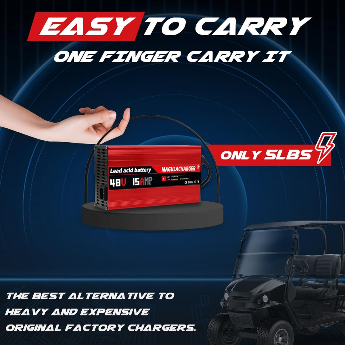 Magula 48 Volt 15 Amp Golf Cart Battery Charger for EZGO RXV&TXT 3-pin Triangular Plug,Trickle Charge,4-6 Hour Full Charge,Only 5.5Lbs,Replace EZGO Charger 48 Volt