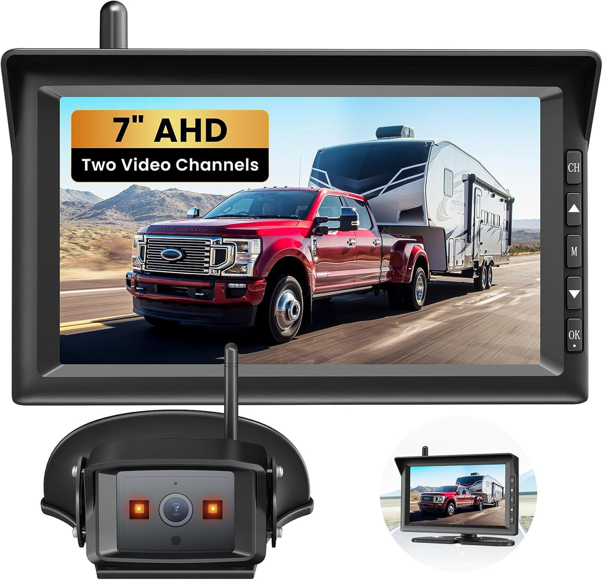 AUTO-VOX 7" HD Wireless Backup Camera for Furrion System: Easy Setup & Stable Signal Back Up Camera, Wide View Rear View Camera with Clear Night Vision, Split Screen Monitor for RV Camper Truck（2.5mm）