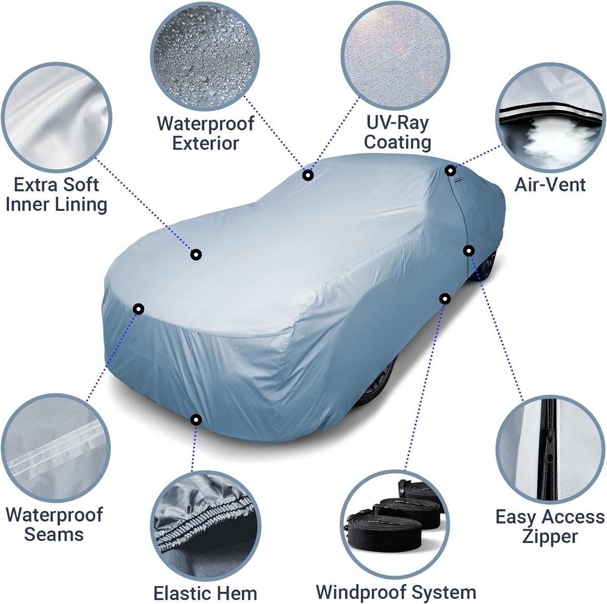 iCarCover Premium Car Cover for 1985-1988 Chevy Nova 4-Door Sedan Heavy Duty Waterproof All-Weather Automobiles Custom Fit Indoor Outdoor UV Snow Protection Covers with Straps and Bag