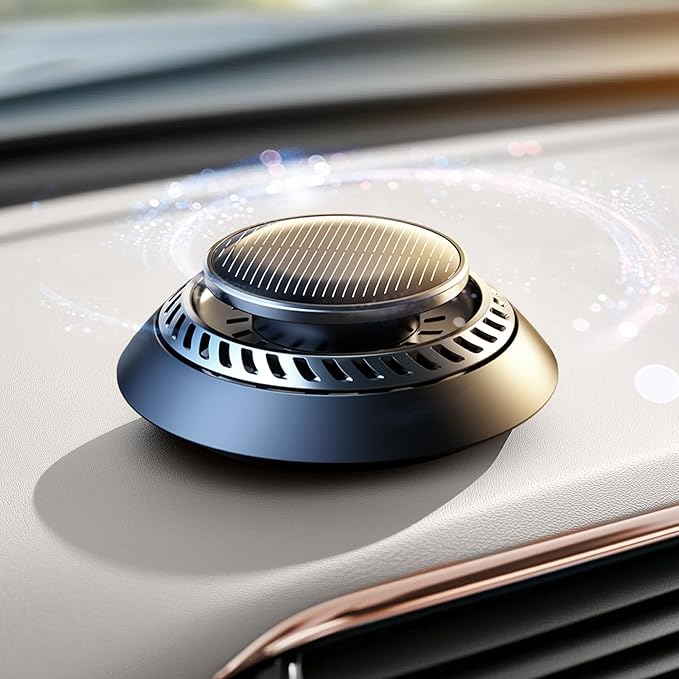 Ceeniu Solar Car Air Freshener F21, DIY Essential Oils, UFO Solar-Powered Auto Rotary Diffuser, Natural French Fragrance Cologne & Ocean, Two Oils, Aluminum Alloy, Dashboard Aromatherapy Freshener