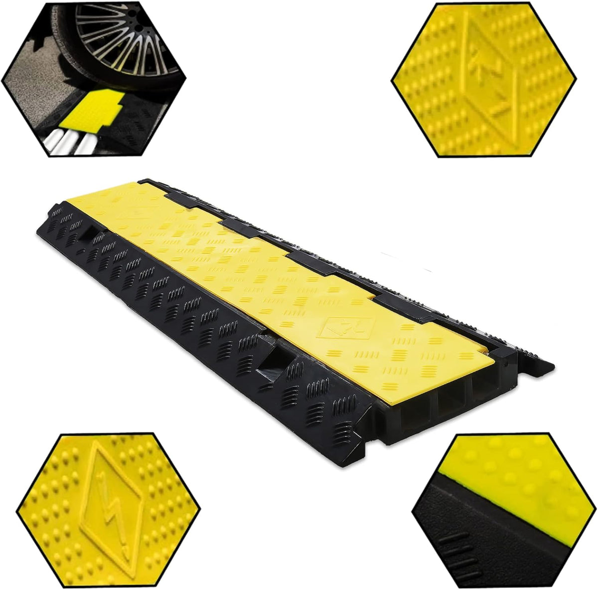 CXRCY Cable Ramp 2 Pack of 3 Channel PVC Rubber Cable Protector, 44000lbs Capacity Heavy Duty Speed Bumps Hose Cord Protector Ramps for Wire Hose Pipe Hider Driveway Outdoor