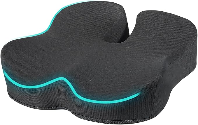 Seat Cushion, Extra Large Memory Foam Seat Cushion for Office Chair, Car Seat, Airplane, Relieving Hip Pressure, Coccyx and Sciatica Pain for Long Sitting (Black)