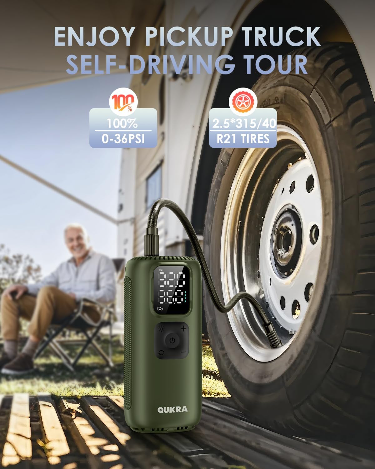 T22 Tire Inflator Protable Air Compressor, 3× Faster Auto Cordless Air Pump, 160PSI Tire Pump, Smart Electric Pump with LED Light and Digital Display for Car Motorcycle Bike and Ball, Green