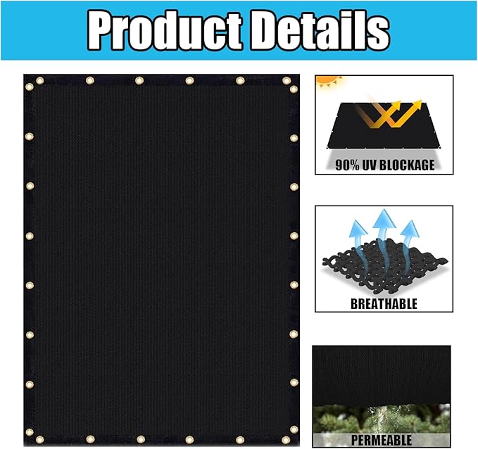 Amagenix 90% Shade Fabric 4'X 24' Black Sun Shade Cloth with Grommets for Pergola Replacement Shade Cover Canopy, Heavy Duty, Cable Zip Ties Included (We Customized)
