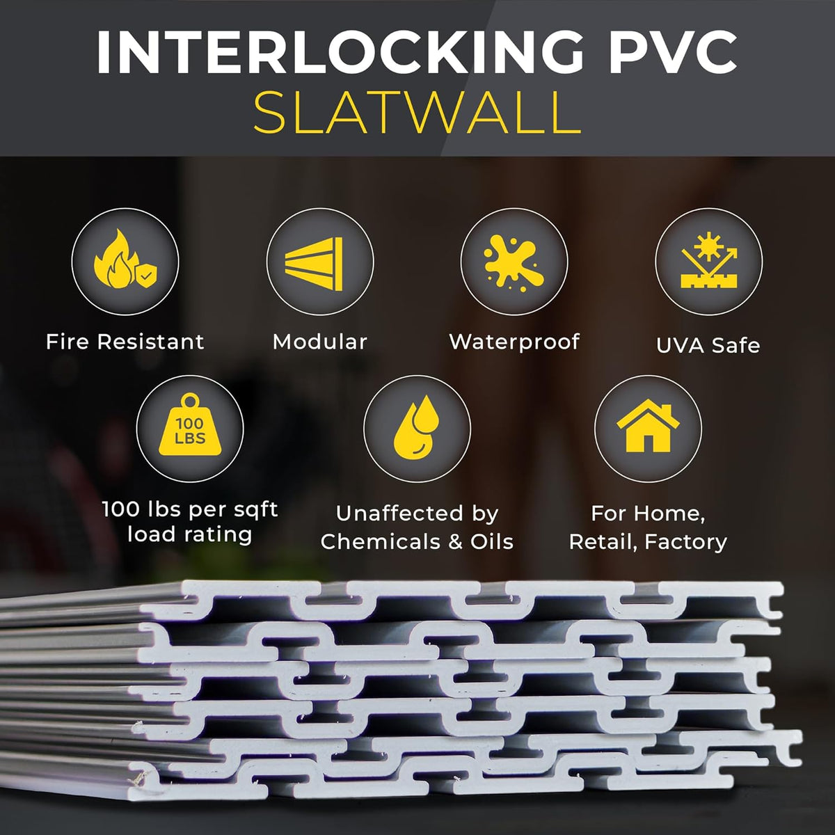 2'H x 4'W Slatwall Panel Garage Wall Organizer: Heavy Duty Wall Mounted PVC Wall Rack, Interlocking Slat Wall Paneling for Garage Wall Storage, Slatwall Board or Slatwall Shelves System - White