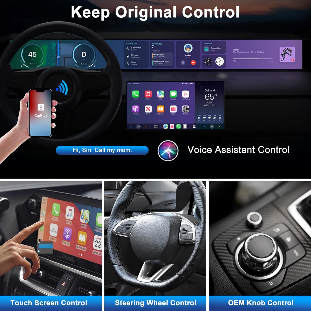 Wireless CarPlay Adapter, 2024 Upgrade CarPlay Wireless Adapter for OEM Wired CarPlay Cars, Fastest and Most Stylish Dongle, Convert OEM Wired to Wireless CarPlay, Plug & Play
