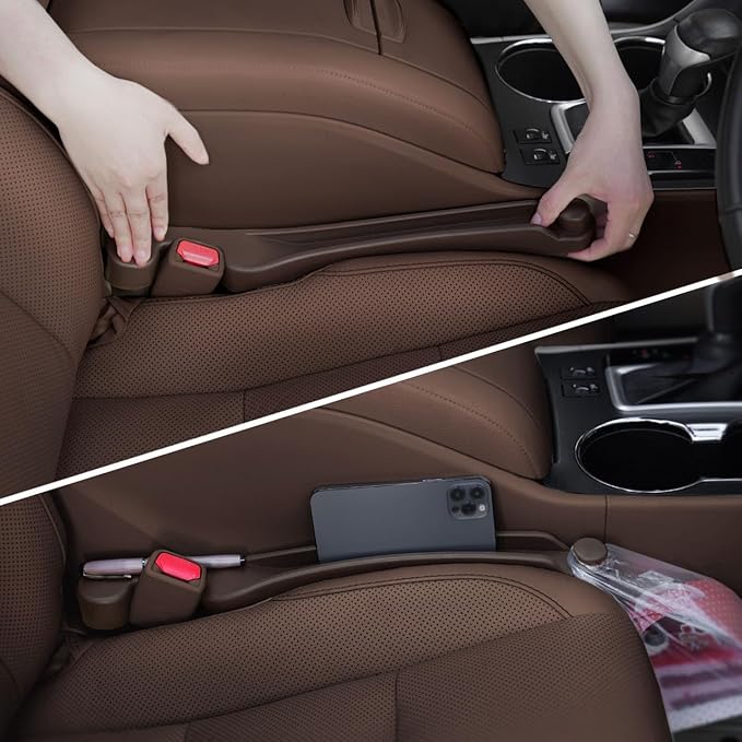 Car Seat Gap Filler 2 Pack Soft Foam Multifunctional Seat Side Gap Filler with Organizer & Hook Function, 3in1 Gap Stopper Universal Fit Car SUV Truck Fill The Gap Between Seat & Console (Deep Brown)