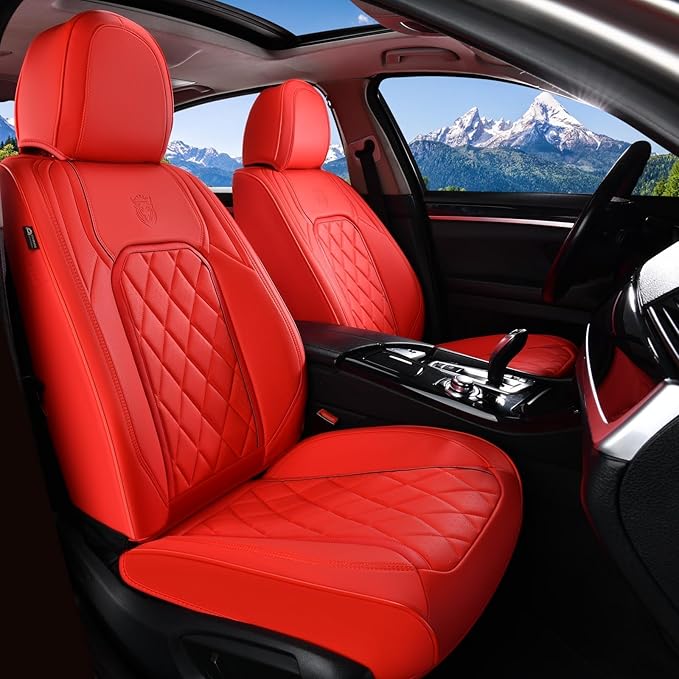 Coverado Leather Seat Covers, Car Seat Cover Front Seats, Waterproof Seat Covers, Luxury Faux Leather Car Seat Protectors, Red Car Seat Cover, Automotive Seat Covers Universal Fit for Most Cars