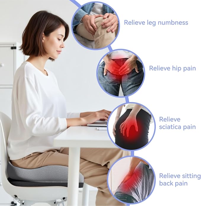 Seat Cushions for Office Chairs Wheelchair Cushion for Long Sitting Back Pain，Memory Foam Seat Car Computer Desk Chair Cushion，Coccyx Cushion for Tailbone Pain Relief Cushion Office Chair Butt Pillow