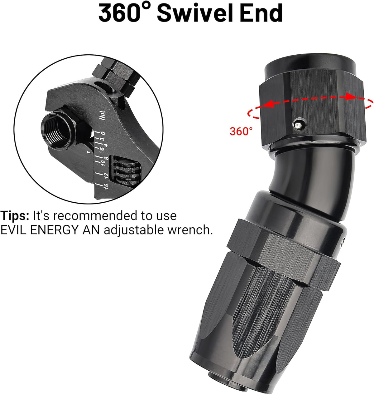 EVIL ENERGY 8AN 30 Degree One Piece Full Flow Hose End Fitting Swivel For CPE Braided Hose