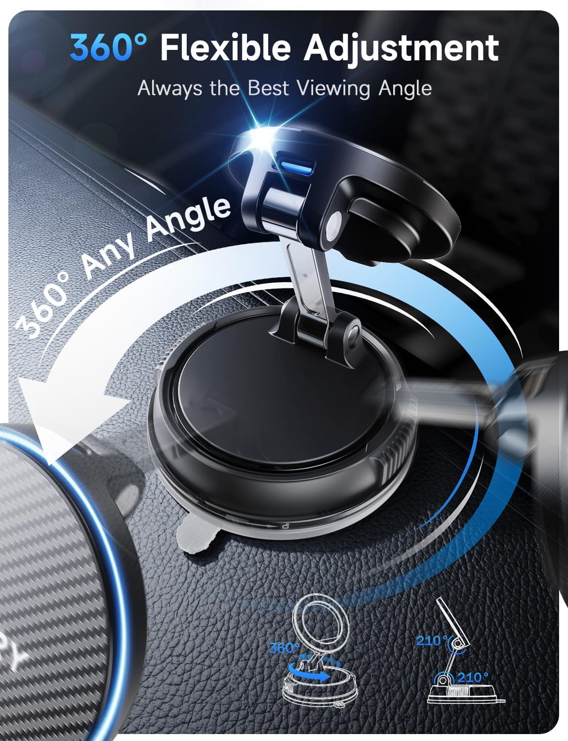 Only for iPhone Magsafe Car Mount Charger [15W Wireless Faster Charging, 78+LBS Strongest Suction, 2400gf Strongest Magnetic] 360° Adjustable Car Phone Holder, Phone Holders for Your Car, Carbon Fiber