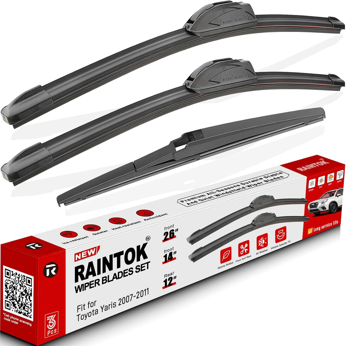 Windshield Wiper Blades Replacement for Toyota Yaris 2007 2008 2009 2010 2011 Original Factory Quality Front Rear Wipers Blade Set for My Car - 26" 14" 12" (Pack of 3)