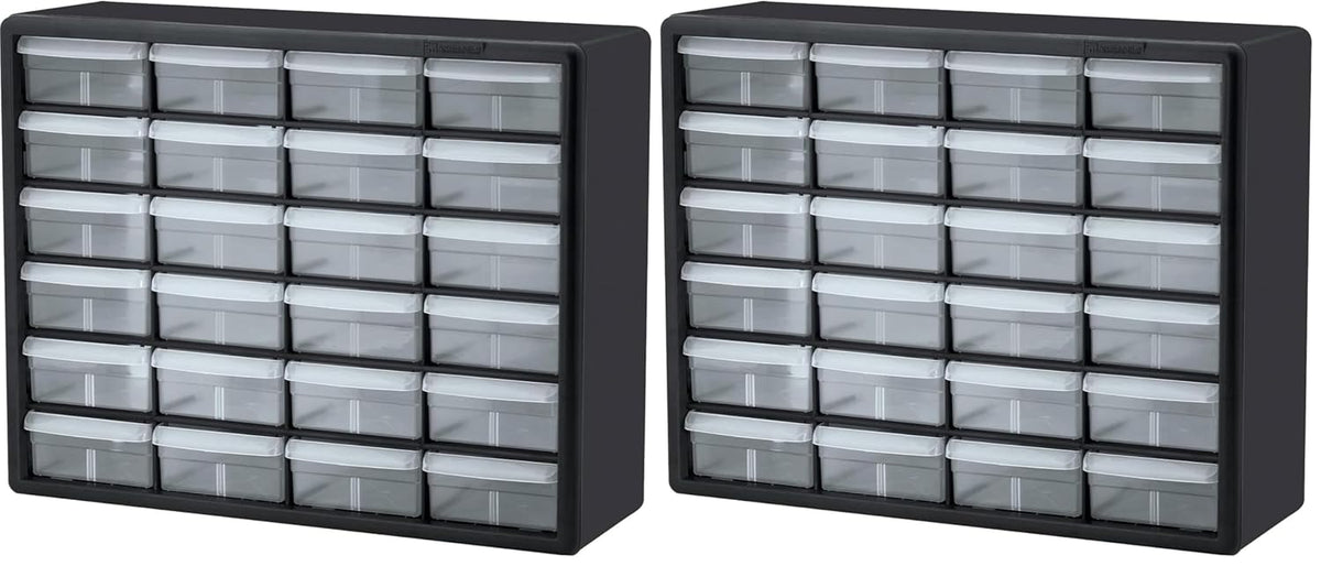 Akro-Mils 24-Drawer Plastic Drawer Storage Cabinet for Garage Organization, Bead Organizer, Building Bricks Storage, Teacher Toolbox, Makeup Organizer, 20-Inch W x 6-Inch D x 16-Inch H, 10124 Black