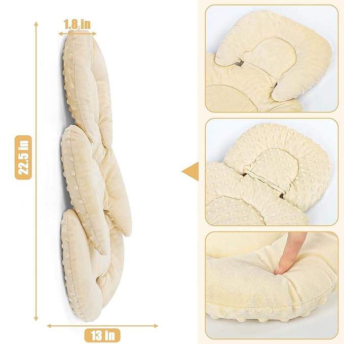 GFU Infant Car Seat Insert Head and Body Support, Reversible Newborn Insert for Carseat with Strap Pads, Soft Stroller Cushion Pillow Insert for Boys and Girls, Fits for Stroller, Swing, Beige