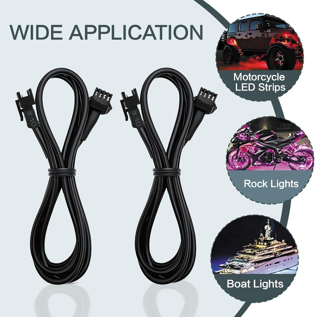 4 Pcs 4 Pin RGB Extension Cable RGB Wire for Motorcycle LED Light Underglow Kit, Compatible with ATV Car Trucks Rock Lights & Neon Strips (60 Inch)