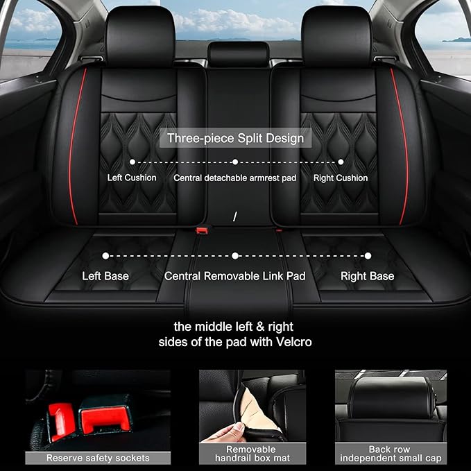 AOMSAZTO Car Seat Covers,Full Set 5 Seats Custom Fit for Acura RDX 2008-2026,Leather Carseat Automotive Cushion Covers Seat Protector,Airbag Compatible Waterproof Black