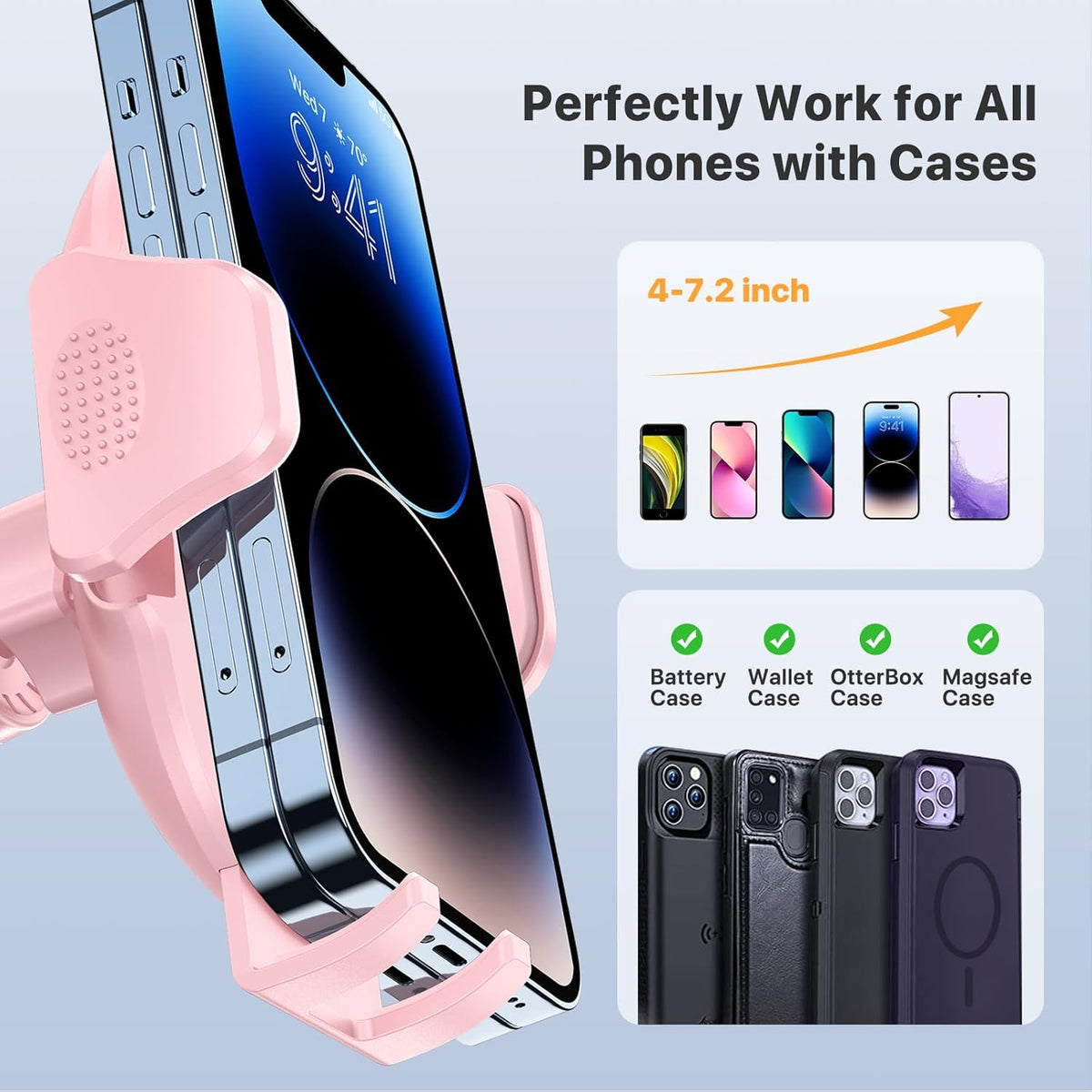 Miracase Phone Holders for Your Car with Metal Hook Clip, Cell Phone Mounts Air Vent Cell Phone Stand Car Mount, Universal Automobile Cradle Fit for iPhone Android and All Smartphones (Pink)