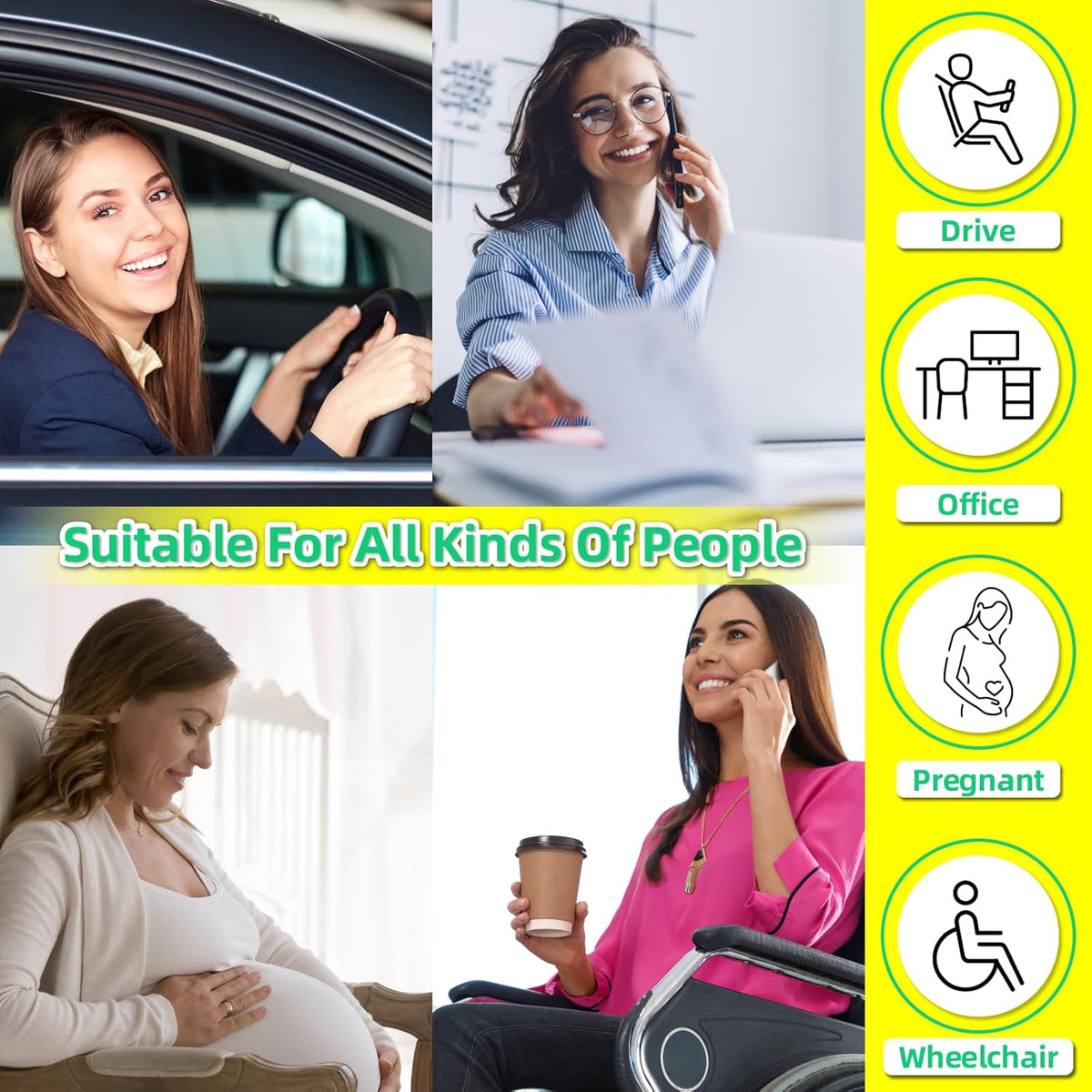 kingphenix Car Seat Cushion with Back Support Pillow: Enhanced Comfort Memory Foam Design for Pain Relief, Ideal for Drivers and Office Use - Ergonomic Lumbar Comfort for Long Sitting - Black