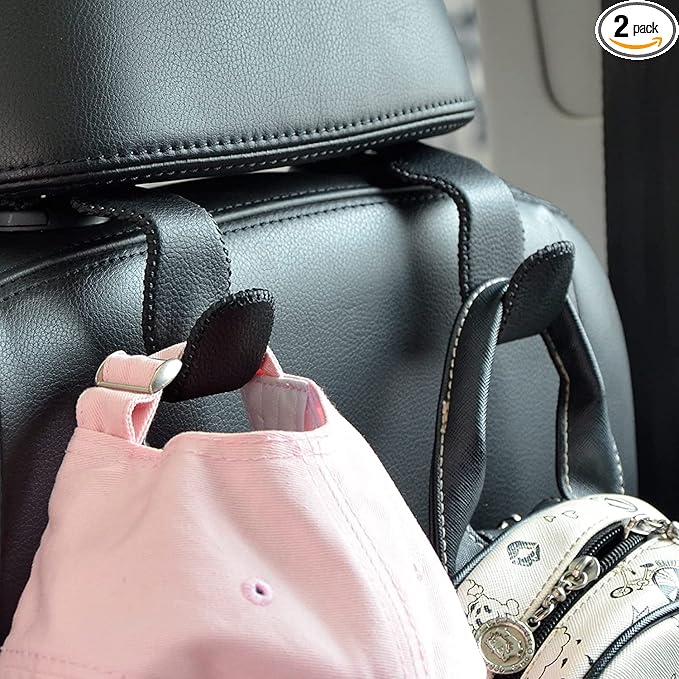 Car Hooks Universal Car Vehicle Back Seat Headrest Hanger Holder Hook Microfiber Leather & Stainless Steel for Bag Purse Cloth Drink Grocery (Black)
