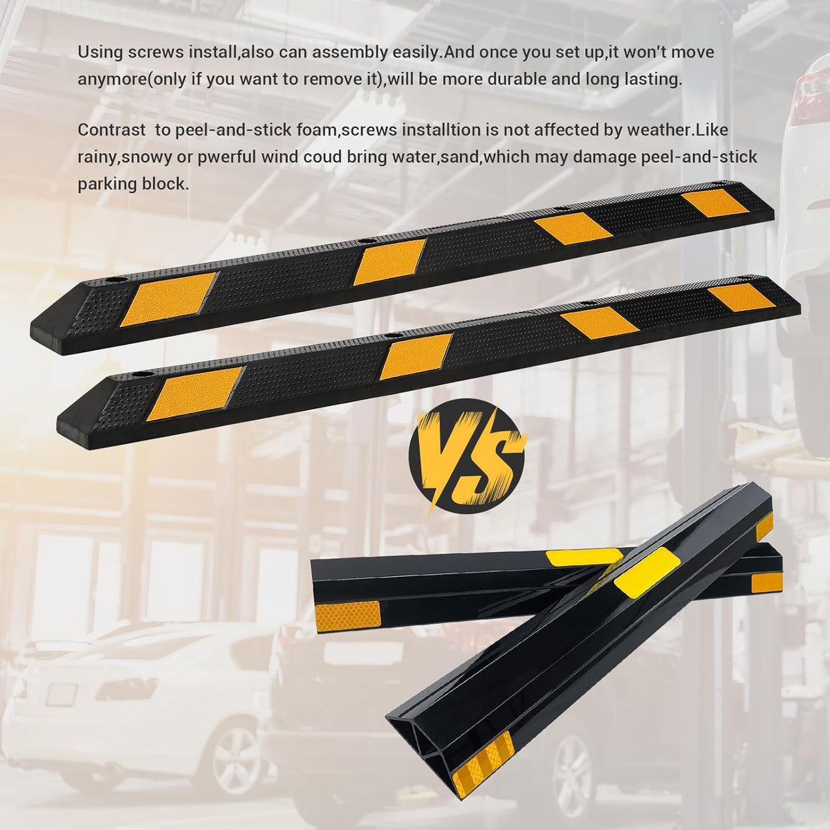 Heavy-Duty Rubber Parking Curb1 with 8 Reflective Strips - 72.8" Extra Wide Vehicle Stopper, 55,000 lb Capacity for Driveways, Garages & Commercial Lots (1 Pack)