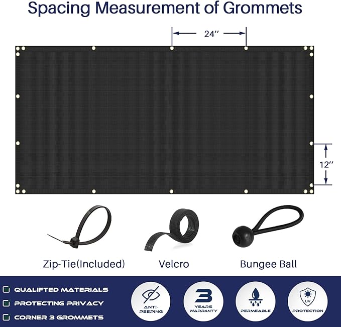 Windscreen4less Privacy Fence Screen Heavy Duty Windscreen Fencing Mesh Fabric Shade Net Cover with Brass Grommtes for Outdoor Wall Garden Yard Pool Deck, 8'x36' Black