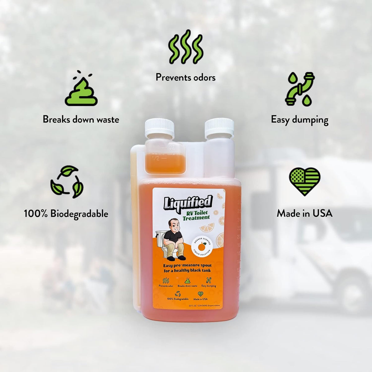 Liquified RV Toilet Treatment Bundle - Black Holding Tank Digester - Odor Eliminator - Orange Scent - Matts RV Reviews (Orange, 32oz, 3 Pack)
