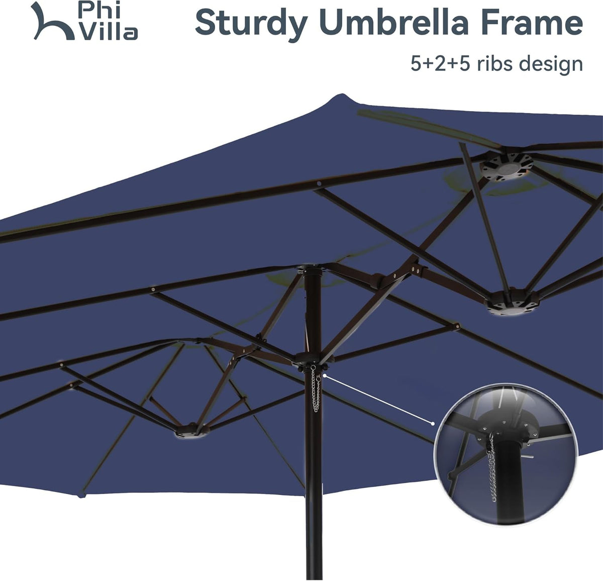 PHI VILLA 15ft Large Patio Umbrellas with Base Included, Outdoor Double-Sided Rectangle Market Umbrella with Crank Handle, for Pool Lawn Garden, Blue
